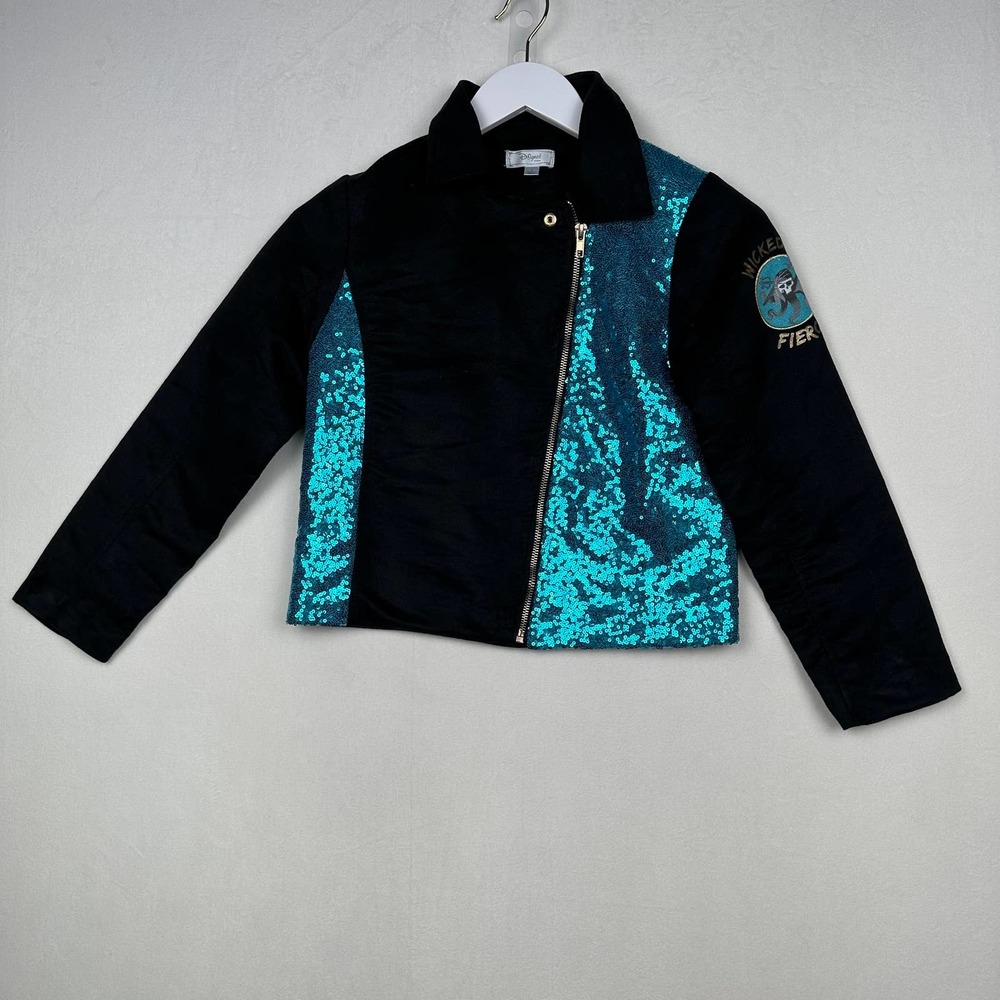 Disney Descendants Wickedly Fierce Black Blue Sequin‎ Zip Jacket Girls Small